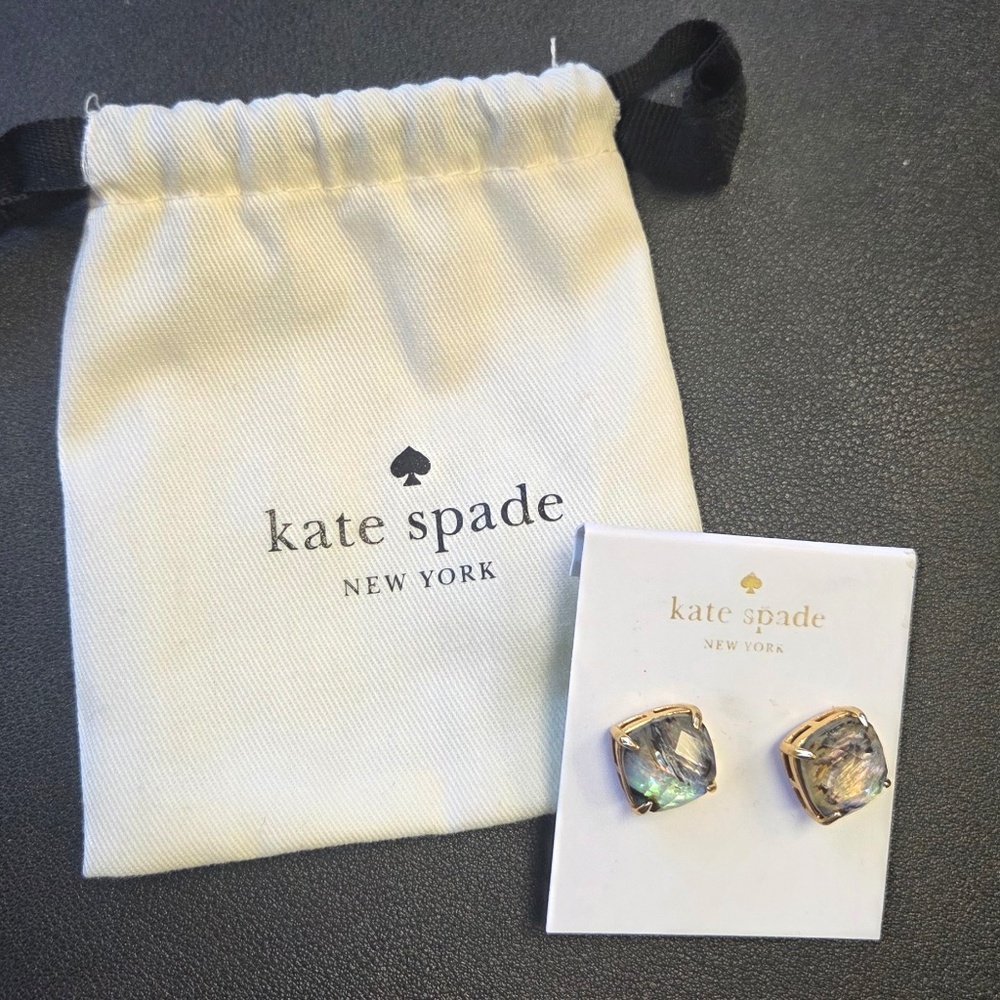 NWT KATE SPADE New York Cushion Cut Abalone Gold Tone Earrings